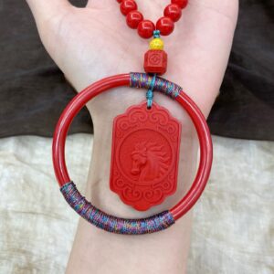 朱砂“马上有钱，鸿运当头”车载挂件