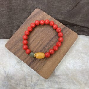 朱砂“天然蜜蜡+和田玉“手串