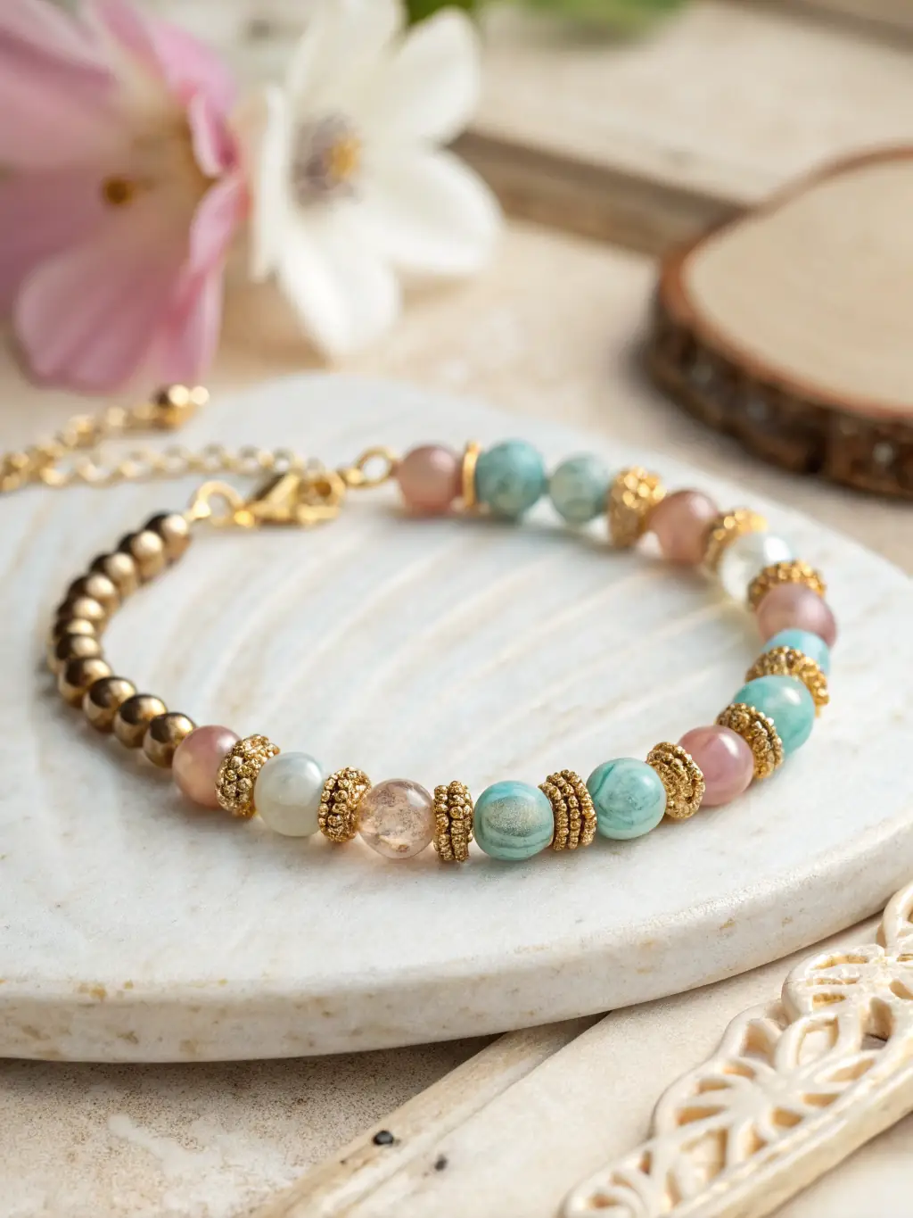 A close-up of a Day Stone Shop bracelet clasp, showcasing the intricate design and secure closure, emphasizing the attention to detail in every aspect.