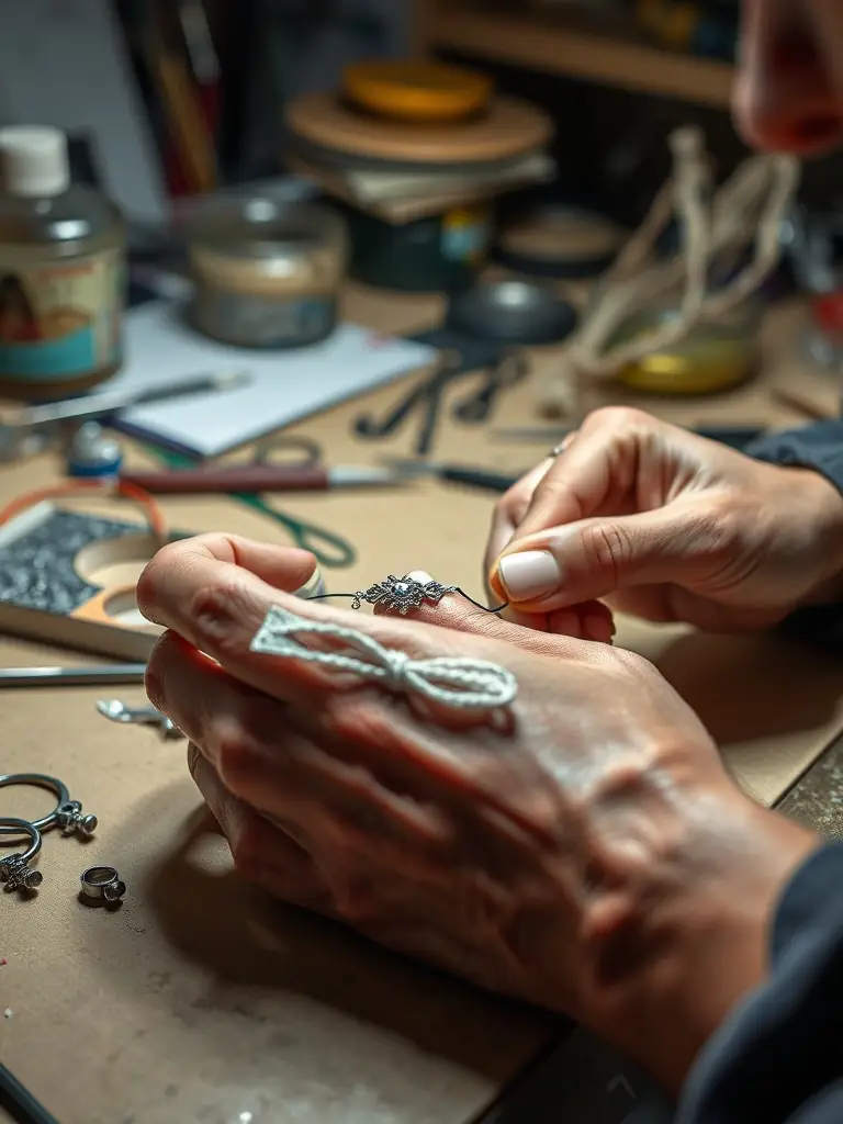 A detailed shot of a crystal cutter shaping a pink-purple crystal bead, highlighting the precision and artistry involved in creating the unique facets.